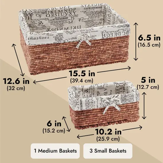 5-Pack Rectangle Wicker Storage Baskets for Organizing Shelves, Bathroom and Laundry - 3 Sizes Small Woven Set Brown {5}