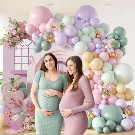 157pcs Pastel Pink and Purple Balloon Arch Garland Kit, Pink Purple Teal Light Green Nude Metallic Gold Latex Balloons for Baby Shower Spring Garden Tea Party Decorations {5}