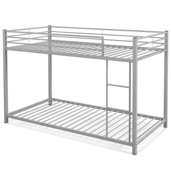 Twin Over Twin Metal Bunk Bed, Low Profile, Safe, No Box-Spring Silver {8}