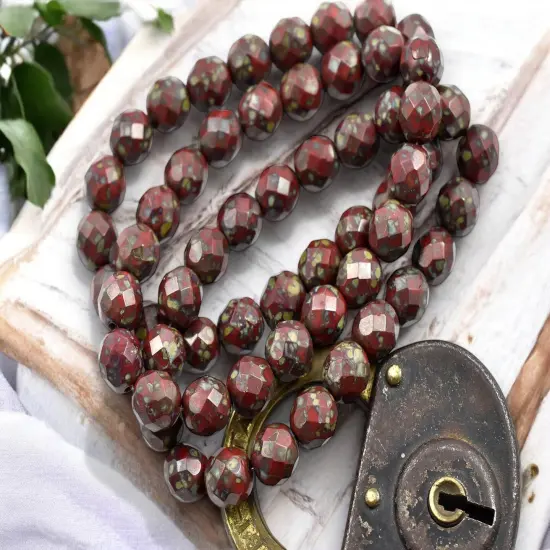 *20* 8mm Opaque Red Travertine Fire Polished Round Beads {4}