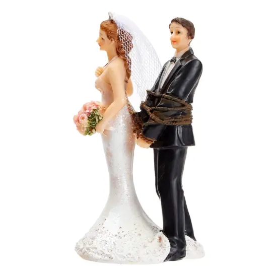 Funny Wedding Cake Topper, Bride Tied Up Groom Couple Figurine Decorations (2.6 x 4.6 x 2.3 In) Multicolor {7}