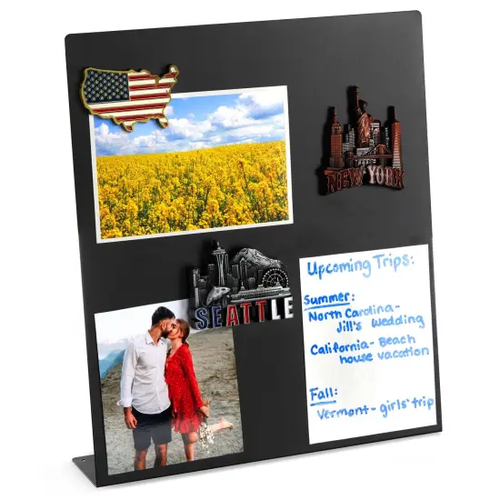 Large Magnetic Metal Board for Magnets - Tabletop Memo Display Easel Stand for Home, Office, School (Black, 12.6 In) {1}