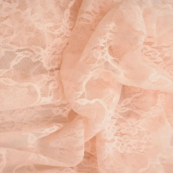 1 Yard Floral Lace Fabric, 58/60&Prime; Wide Nylon Spandex Blend PEACH {4}
