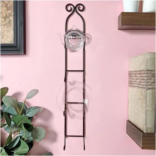 Bard's Black Wrought Iron Wall Mountable Vertical Hanger for 4 Saucers, 20" H x 2.75" W x 1.25" D (For 3"- 4.625" Saucers) {3}