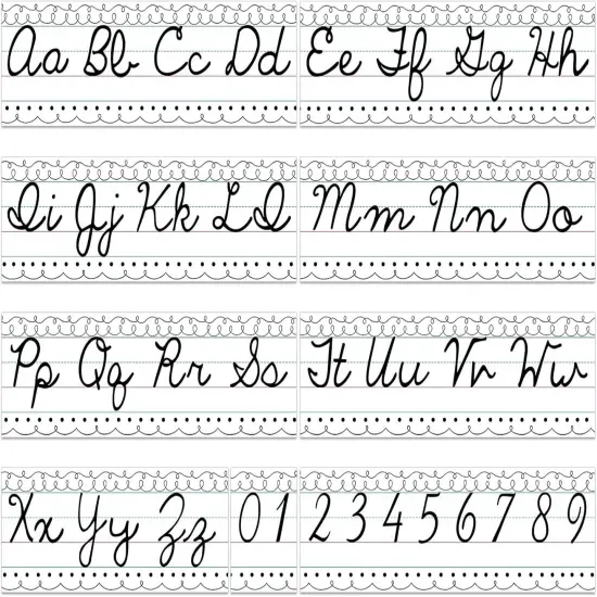 Set of 9 Cursive Writing Bulletin Board Cursive Alphabet Wall Strip {1}