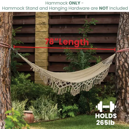 Northlight Macrame Hammock with Patterned Tassels - 78" x 31" - Brown {5}