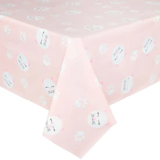 3 Pack Cat Themed Party Tablecloth, Plastic Kitty Birthday Table Cover Decorations (Pink, 54 x 108) {5}