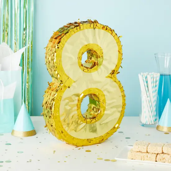 Juvale Gold Foil Number 8 Pinata for Kids Ages 3-14 Birthday Party Decorations, Centerpieces, Anniversary Celebrations, Small (17 x 11.5 x 3 In) {2}