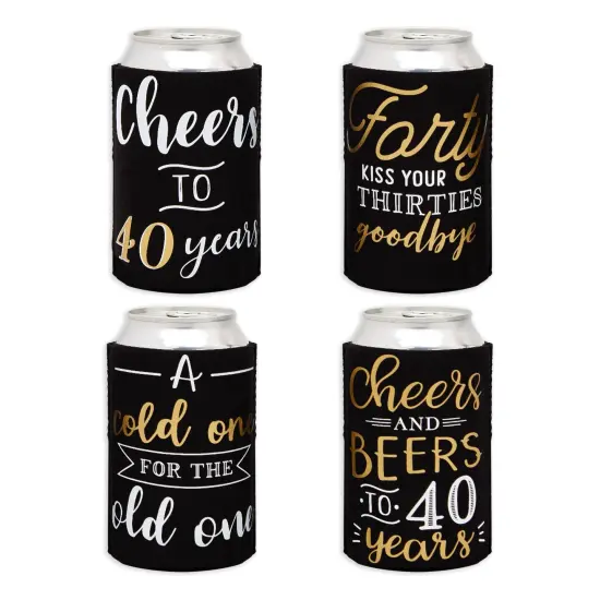 12-Pack Can Cooler Sleeves, 12 Assorted Designs Insulated Neoprene Holder Party Supplies - 40th Birthday Silver {6}