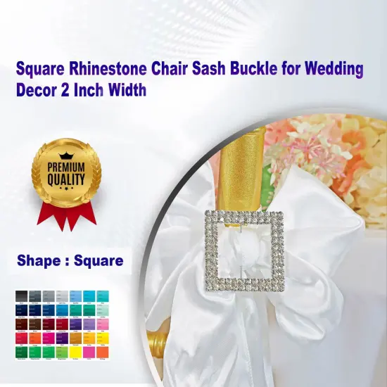 Square Rhinestone Chair Sash Buckle for Wedding Decor 2 Inch Width {1}