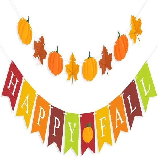 2 Pcs Happy Fall Banner and Pumpkin Maple Leaf {1}