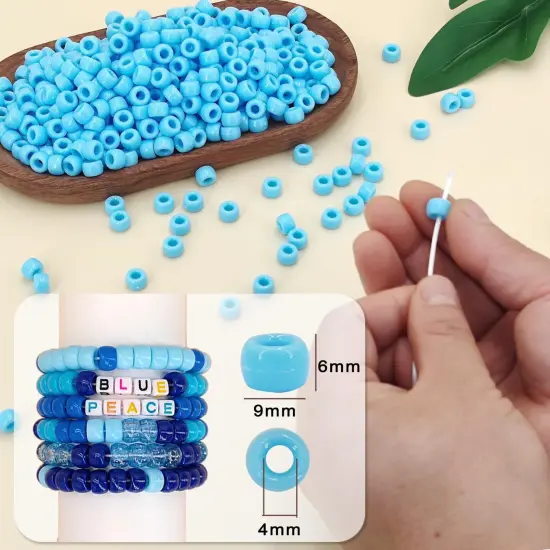 MIIIM 1200PCS 6x9mm Pony Beads Bulk, Light Blue Kandi Beads for Bracelets Making Kit, Hair Braids Crafts for Jewelry Making (Light Blue) {6}