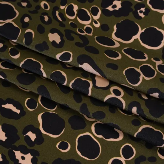 1 Yard Dark Olive Green Silk Charmeuse Print Animal Spots Made in Italy 53" Width {4}
