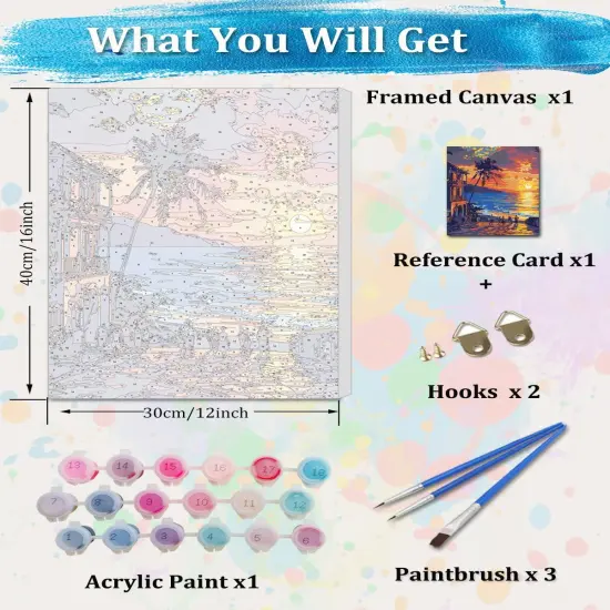 Framed Paint by Numbers Kit for Adults, 12x16Inch Hawaii Sunset {3}