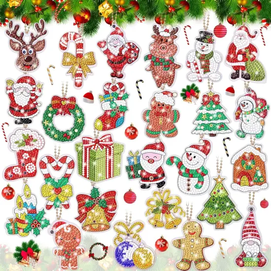26 Pcs Christmas Diamond Painting Keychain 5D Diamond Art Keychain Diamond Painting {1}