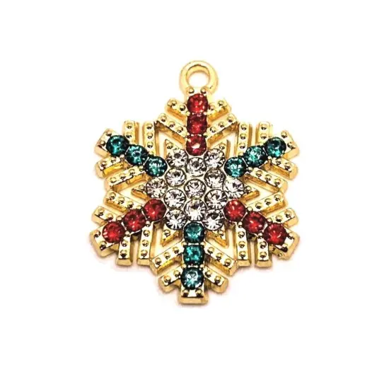 Gold Toned Rhinestone Snowflake Charms, 24x19.5mm {2}