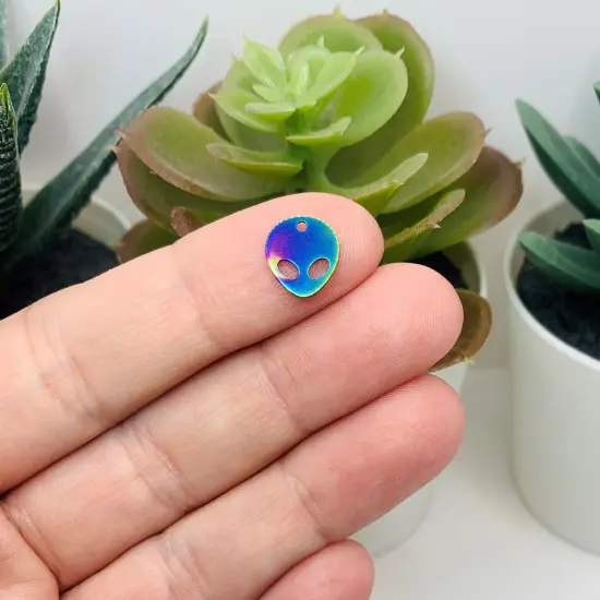 Rainbow Stainless Steel Alien Face Charms, 10x9mm {2}