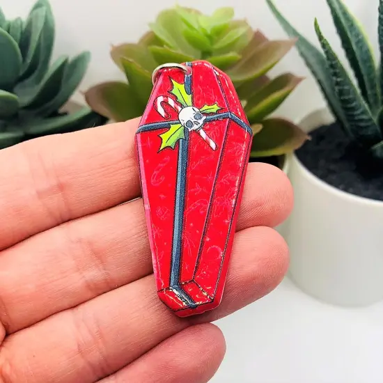 Red Creepy Christmas Coffin Charms, 52x25mm {3}