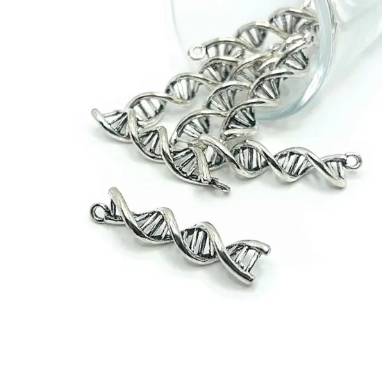 Silver DNA Helix Genealogy 3D Pendant Charms, 40x10mm {1}