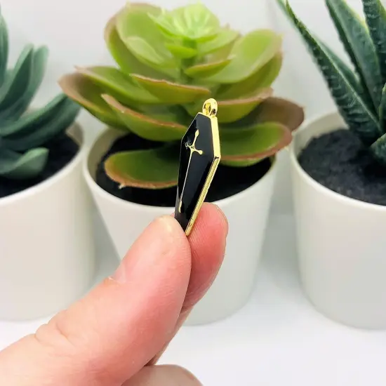 Black and Gold Vampire Coffin Charms, 26x12mm {4}