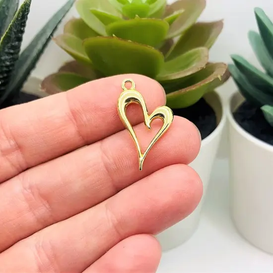 Gold Asymmetrical Heart Charms, 24x15mm {2}