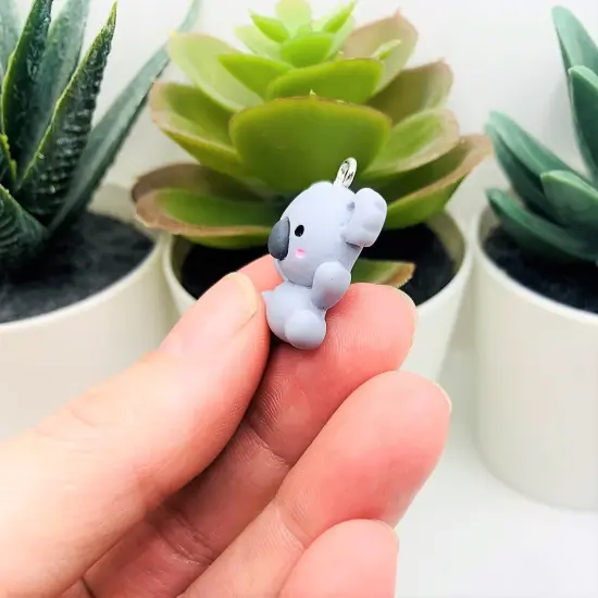 Polymer Clay Gray Koala Bear Charm Pendants, 25x21mm {4}