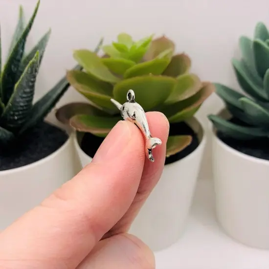 Silver Narwhal Charms, 28x13mm {4}