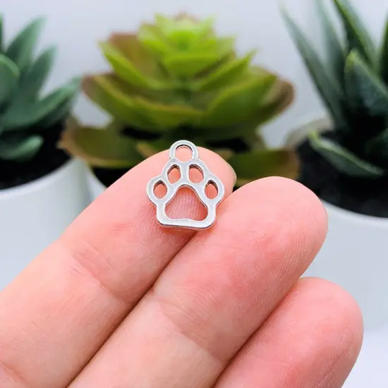 Silver Paw Print Dog Paw Charms, 13x11mm {2}