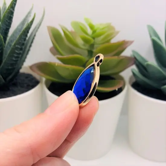 Bright Blue and Gold Acrylic Teardrop Charms, 25x16mm {4}