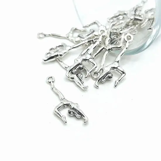 Antiqued Silver Gymnast Charms, 30x10mm {1}