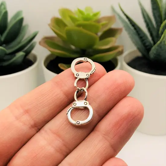 Silver Handcuff Partners in Crime Charms, 17x12mm {2}