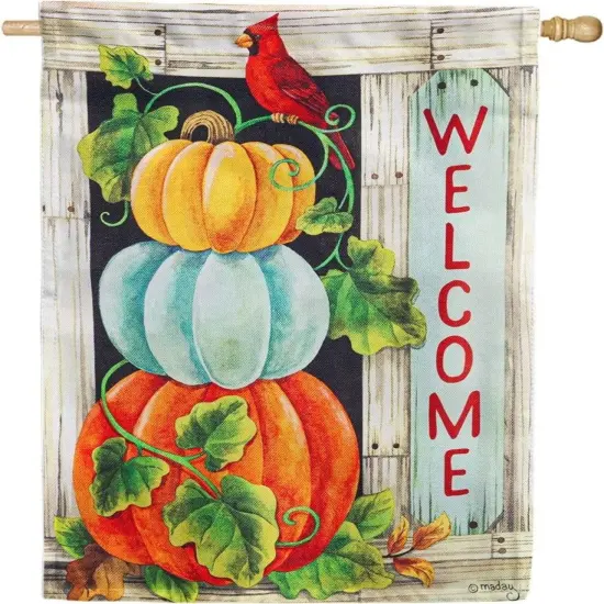 Pumpkin Stack Flag 2 Sided Textured Banner Welcome {1}