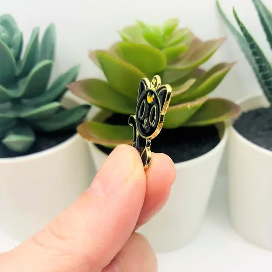 Witchy Black Enamel Cat Charms, 14x23mm {4}