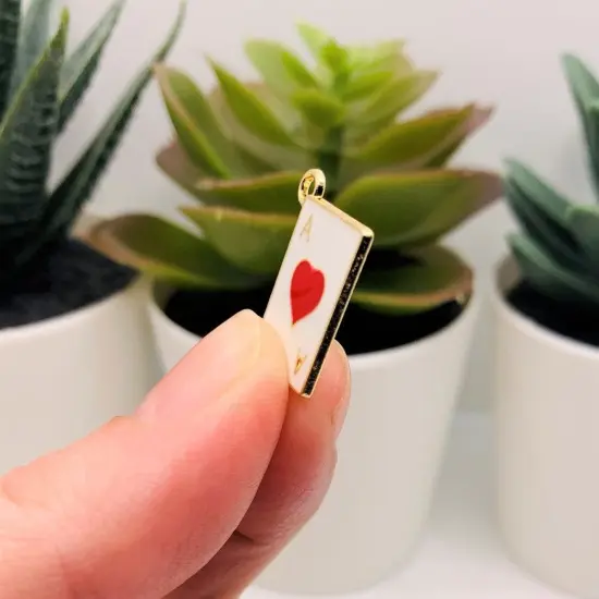 Ace of Hearts Enamel Playing Card Charms, 19x14mm {4}