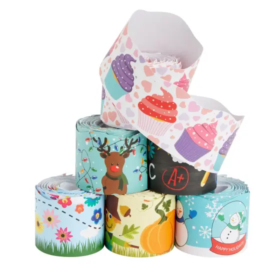 6-Rolls 234 Feet of Holiday Scalloped Bulletin Board Borders for Classroom Decor, Whiteboard, Chalkboard, School Decorations, 6 Assorted Designs for Teacher Supplies (78 Pieces) {5}