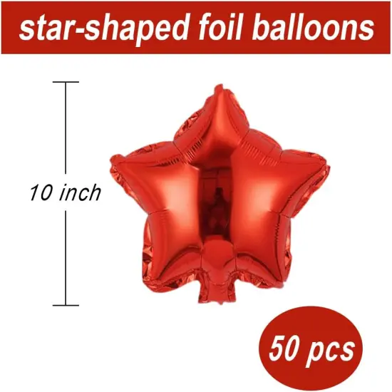 50 pcs Red Star Foil Balloons, 10 Inch Red Star Balloons Mylar Balloons for Wedding Decoration Party Balloons Birthday Decoration {2}