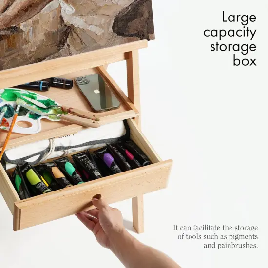 ARTIFY Large Wooden H-Frame Studio Easel with Artist Storage Drawer and Shelf, Sturdy Beechwood Canvas Holder Stand, Adjustable to 75" High {6}