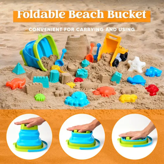 Summer Beach Sand Toys Set - Dump Truck Car Toy with Sand Molds for Toddlers Outdoor Play, Collapsible Foldable Buckets Mesh Bag Shovels Castle Animal Mold Sets, Kids Ages Sandbox Toys (Animals) {4}