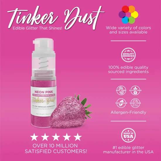 Bakell - Neon Pink Tinker Dust Edible Glitter (25g, 1x Spray Pump) for Food, Desserts, and Beverages! {3}