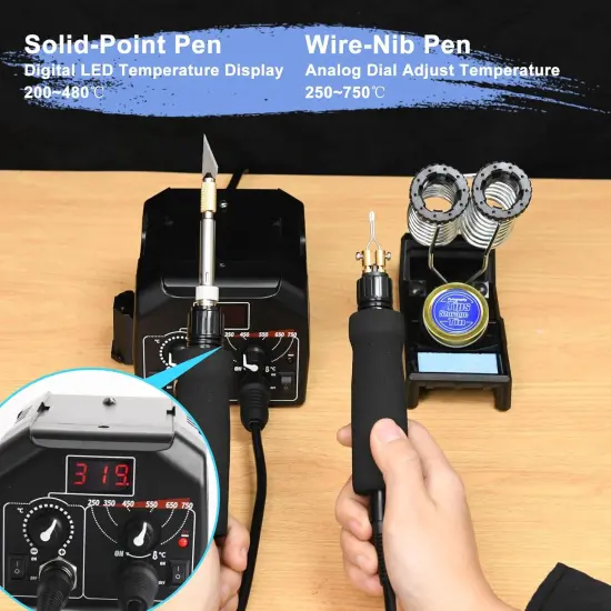 -IN-1 Wood Burning Kit Pyrography Wood Burner Includes 51 Solid Points, 20 Wire Nibs, 2 Letter Number Stencils, 3 Unfinished Wood Pieces, Pen Holder & Burning Tool for Pyrography {3}