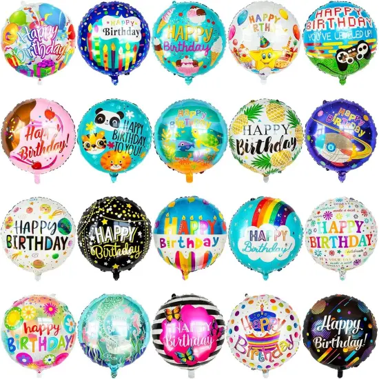 100 Pcs Happy Birthday Mylar Balloons, 18IN Round Birthday Helium Aluminum Foil Balloons {1}
