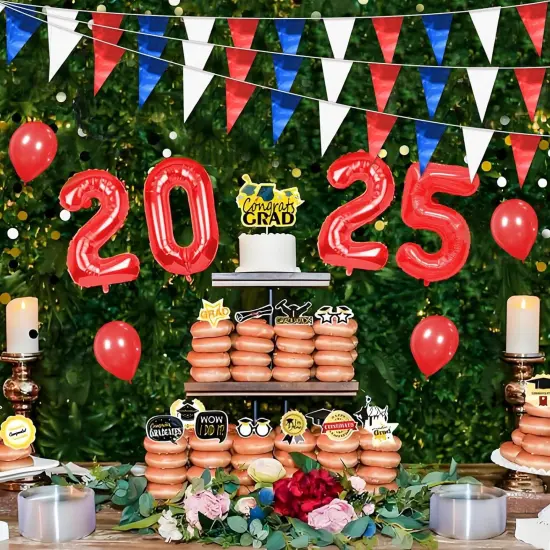 32.8FT White Blue Red Glitter Triangle Pennant Banner Flag Metallic Bunting Fabric Garland for Christmas Graduation, Independence Day, 4th of July, Patriotic Themed Party Decoration {4}