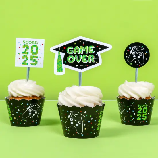 Big Dot of Happiness Game Over - Cupcake Decoration - Video Game Graduation Party Cupcake Wrappers and Treat Picks Kit - Set of 24 {3}