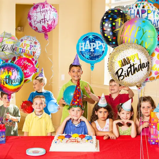 100 Pcs Happy Birthday Aluminum Foil Balloons for Birthday Party Decoration Supplies, 18 Inches Round Helium Floating Mylar Balloon (20 Patterns) {3}