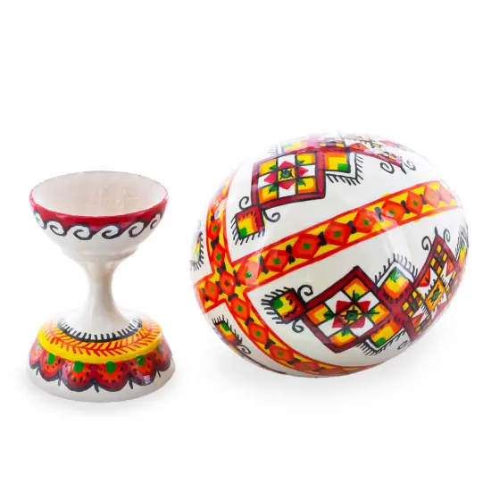 Rhombus Ukrainian Wooden Easter Egg Pysanka on a Stand 3.75 Inches {3}