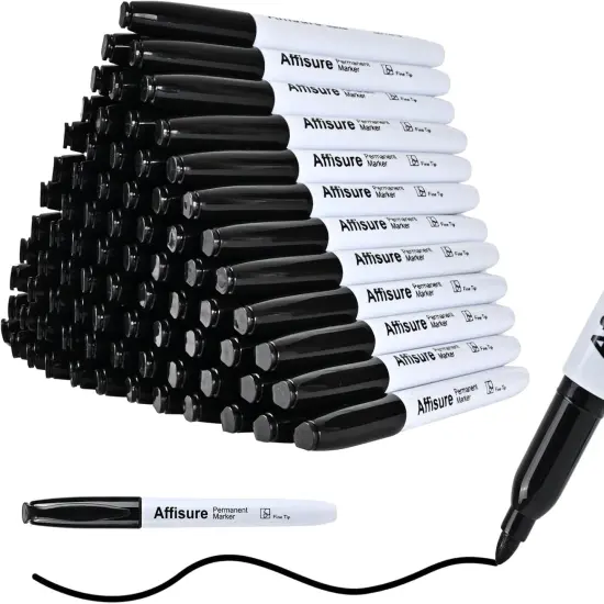 Permanent markers, 100 packs permanent markers bulk, quick drying in one second, waterproof, smooth, not easy to erase, durable, can be marked on glass, tiles and cloth, office supplies {1}