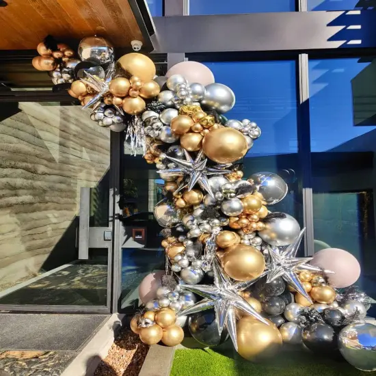 Gold Balloons Different Size 18 12 10 5in Chrome Metallic Gold Balloon Garland Arch Kit Glue Point Curlling Ribbon Strip Tying Tool For Birthday Baby Shower Wedding Graduation Party Decoration {4}