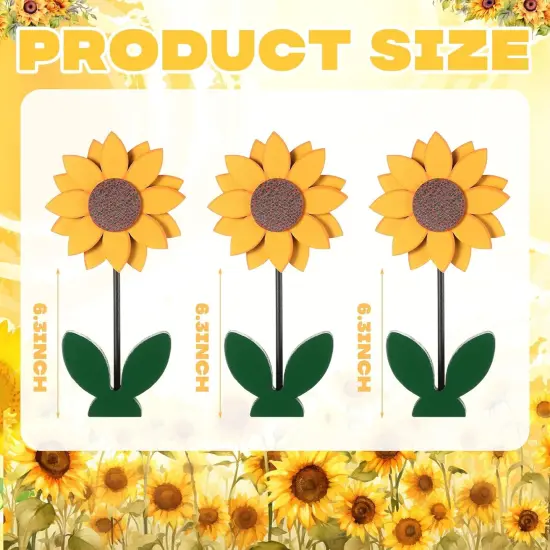 3 Pcs Summer Sunflower Wood Table Sign 7.1 Inch Sunflower Tabletop Home Decor Standing Rustic Wooden Yellow Centerpieces for Tables Kitchen Farmhouse Decoration {3}
