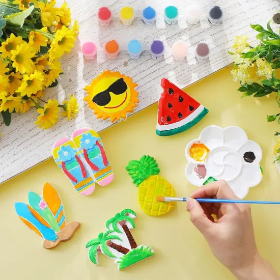 24 Pcs Summer Ceramic Painting Kits Ready to Paint Your Own DIY Figurine Arts and Crafts Set Include Unpainted Paintable Ceramics with Brushes Palettes(Summer) {2}