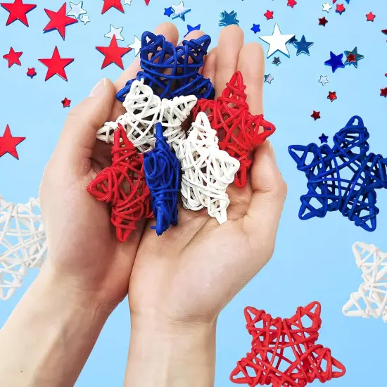 18pcs 4th of July Star Rattan Decoration, Red Blue White Stars for 4th of July Independence Day Home Decor DIY Craft Vase Bowl Filler Table Decoration {5}